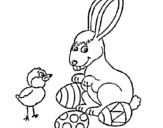 Desenho Pinto, coelhito e ovinhos pintado por ovo