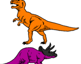Desenho Tricerátopo e tiranossauro rex pintado por JOÃO PEDRO TELES