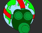 Desenho Terra com máscara de gás pintado por FRED CHACA