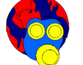 Desenho Terra com máscara de gás pintado por sergio