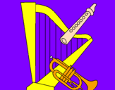 Desenho Harpa, flauta e trompeta pintado por Harpa, flauta...
