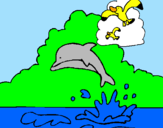 Desenho Golfinho e gaviota pintado por marina