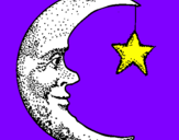 Desenho Lua e estrela pintado por KaRoL
