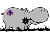 Desenho Hipopótamo com flores pintado por PATY