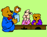 Desenho Professor urso e seus alunos pintado por julia