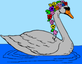 Desenho Cisne com flores pintado por Juliana