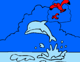 Desenho Golfinho e gaviota pintado por MAR