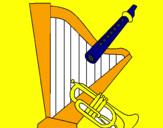 Desenho Harpa, flauta e trompeta pintado por lorenzo