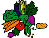 Desenho verduras pintado por legumes e verduras