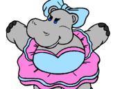 Desenho Hipopótamo com laço pintado por Adriana