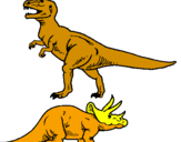 Desenho Tricerátopo e tiranossauro rex pintado por TIRANOSSAUROS
