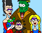 Desenho Família de monstros pintado por eduardo