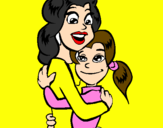 Desenho Mãe e filha abraçaram pintado por stefany e valkiria