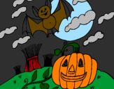 Desenho Paisagem Halloween pintado por meire