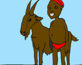 Desenho Cabra e criança africana pintado por clairton 