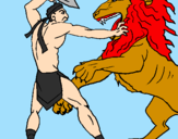 Desenho Gladiador contra leão pintado por shanti
