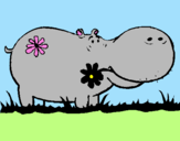 Desenho Hipopótamo com flores pintado por claudia
