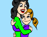 Desenho Mãe e filha abraçaram pintado por renata