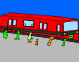 Desenho Passageiros à espera do comboio pintado por Gregório