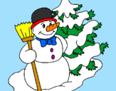 Desenho Boneco de neve e árvore de natal pintado por -Paty-