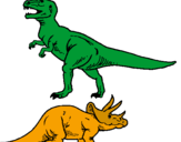 Desenho Tricerátopo e tiranossauro rex pintado por Lizmeire