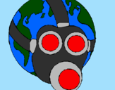 Desenho Terra com máscara de gás pintado por Cissa