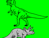 Desenho Tricerátopo e tiranossauro rex pintado por lucas