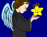 Desenho Anjo e estrela pintado por anjinha