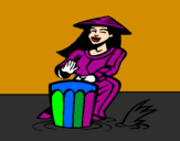 Desenho Mulher a tocar o bongo pintado por NATALIA