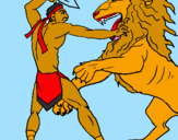 Desenho Gladiador contra leão pintado por wallace