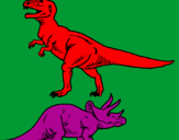 Desenho Tricerátopo e tiranossauro rex pintado por maxi