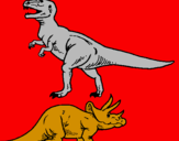 Desenho Tricerátopo e tiranossauro rex pintado por adriel