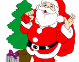 Desenho Santa Claus e uma árvore de natal pintado por kq