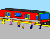 Desenho Passageiros à espera do comboio pintado por Rui