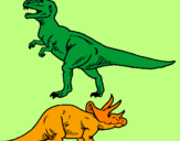 Desenho Tricerátopo e tiranossauro rex pintado por carolina rodriguez