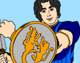 Desenho Cavaleiro com escudo de leão pintado por betania