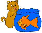 Desenho Gato e peixe pintado por sofia