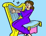 Desenho Mulher a tocar harpa pintado por nicole