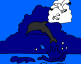 Desenho Golfinho e gaviota pintado por  joao