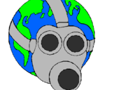 Desenho Terra com máscara de gás pintado por guilherme
