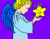 Desenho Anjo e estrela pintado por mateus