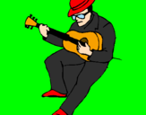 Desenho Guitarrista com chapéu pintado por camila