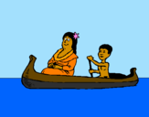 Desenho Mãe e filho em canoa pintado por andrezza cristina