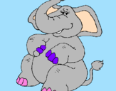Desenho Elefante com a trompa levantada pintado por gabrielle e giullia