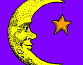 Desenho Lua e estrela pintado por gabriel