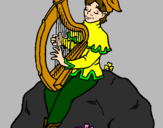 Desenho Duende a tocar harpa pintado por Keli