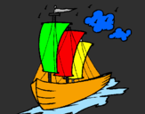 Desenho Barco veleiro pintado por maria luiza