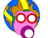 Desenho Terra com máscara de gás pintado por ana valada