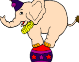 Desenho Elefante em cima de uma bola pintado por circoo