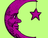 Desenho Lua e estrela pintado por sofia
